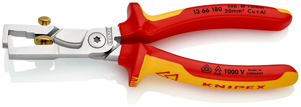 Knipex Kliješta Za Skidanje Izolacije StriX 180mm Sa Makazama Za Kablove 1000V – 13 66 180