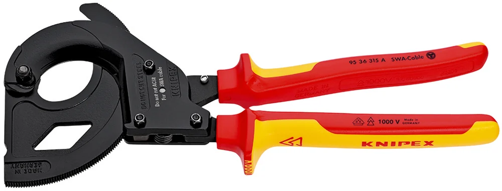 Knipex Škare Makaze 315 mm Za Kablove Ojačane Čeličnom Sajlom fi 45 mm / 380 mm2 / 1000V – 95 36 315 A