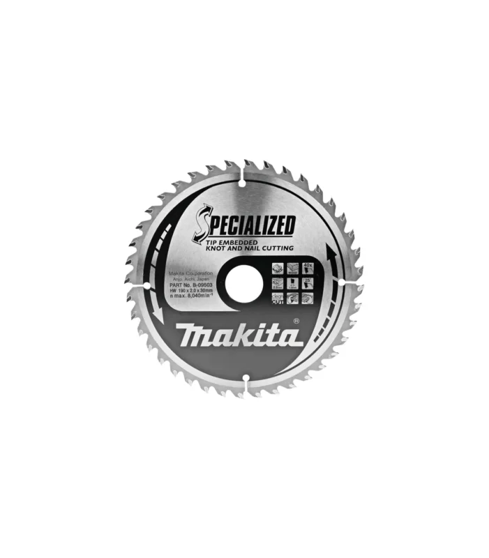 Makita – TCT oštrica pile za kružnu pilu za drvo s čavlima 190x30x1,3 mm B-09503