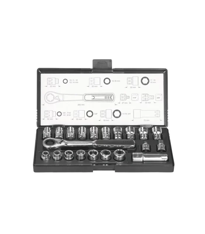 Makita – 21 dijelni set nasadnih ključeva 1/4″, 3/8″, 10-19 mm B-65604